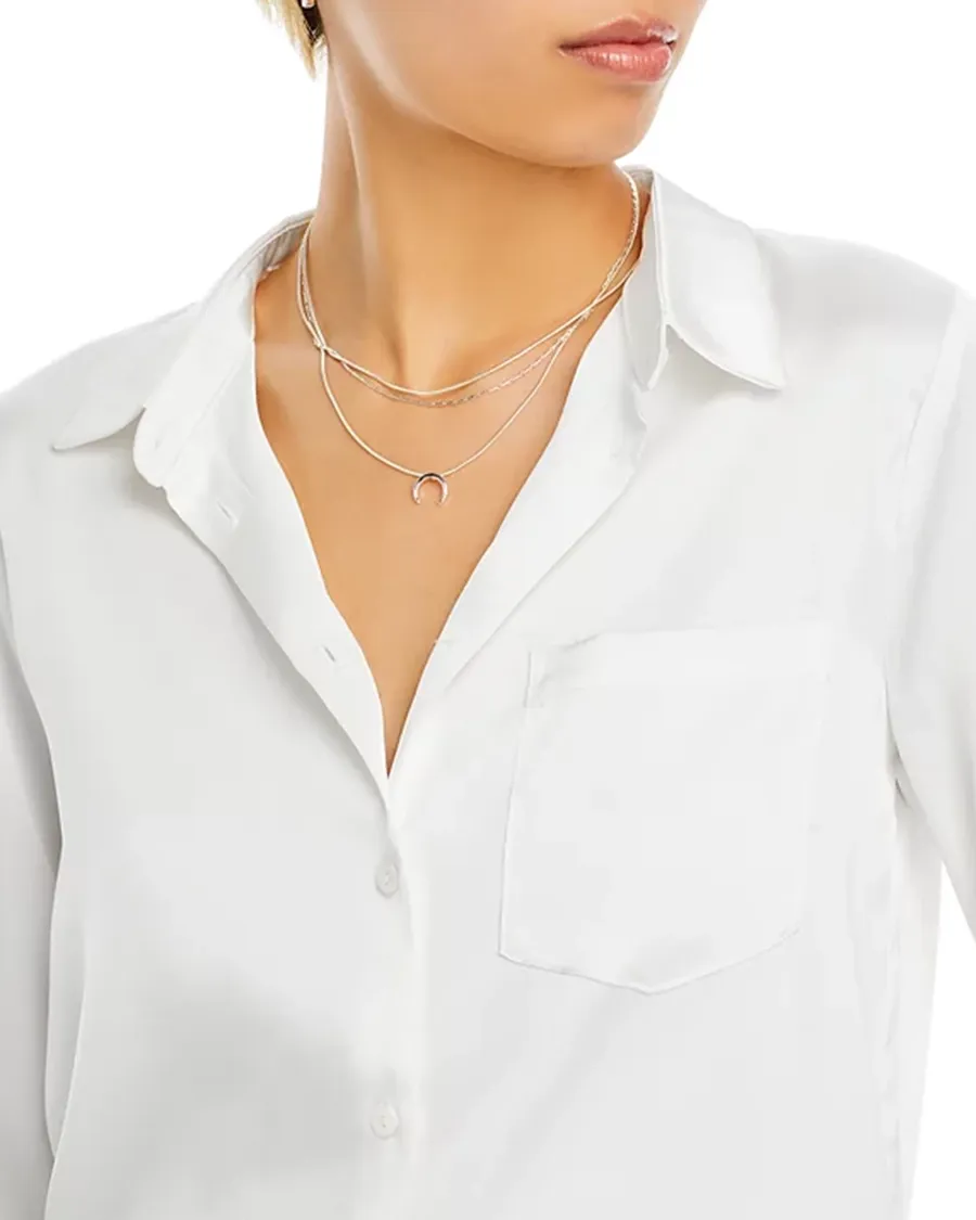 Lapel Satin Button Front Blouse