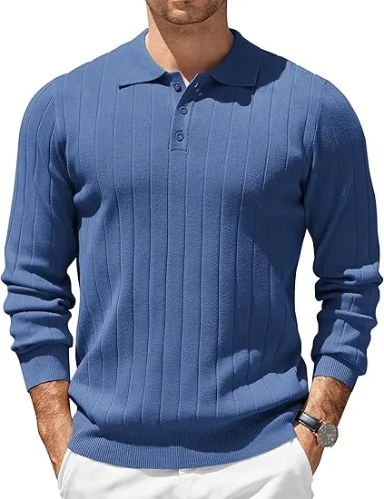Mens Long Sleeve Knit Polo Sweater