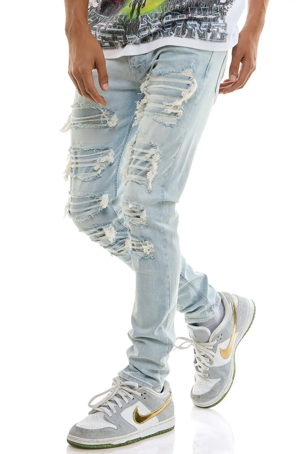 Men's Streetwear Skinny Distressed Raw Hem Jeans