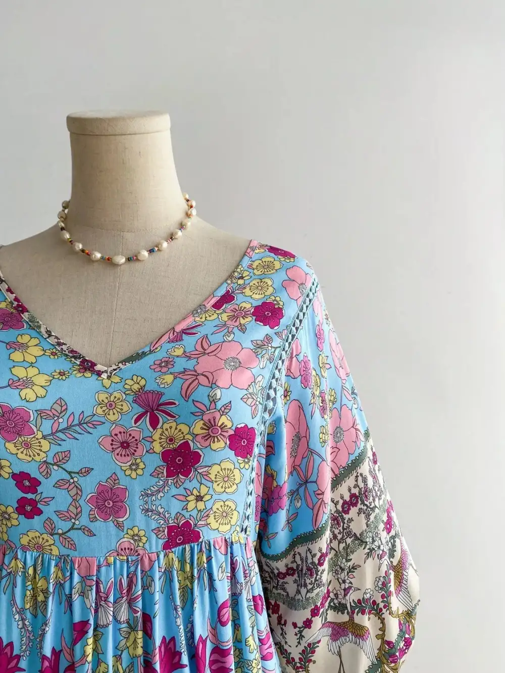Plus Size Floral Print V Neck Dress