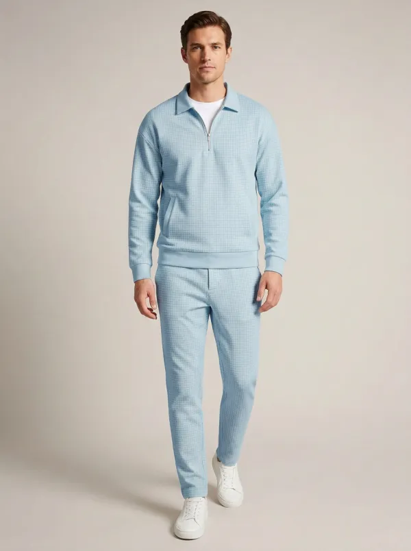 Men's Houndstooth Minimal Polo Collar Jacket and Jogger Pants Set