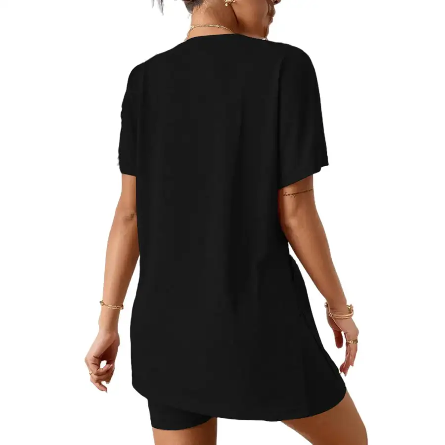 Slit Round Neck Short Sleeve Oversized Top and Shorts Set