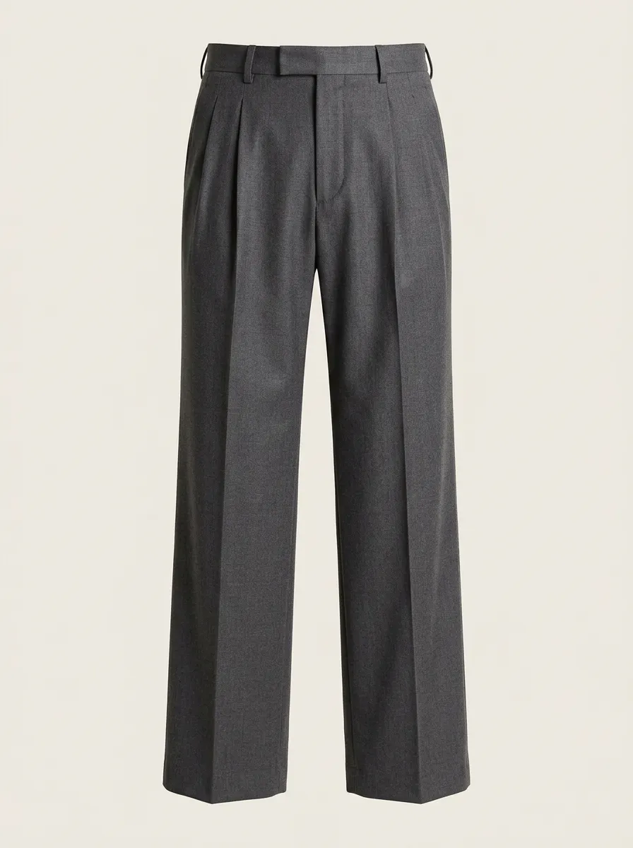Men's Classic Business Casual Grey Pleated Trousers