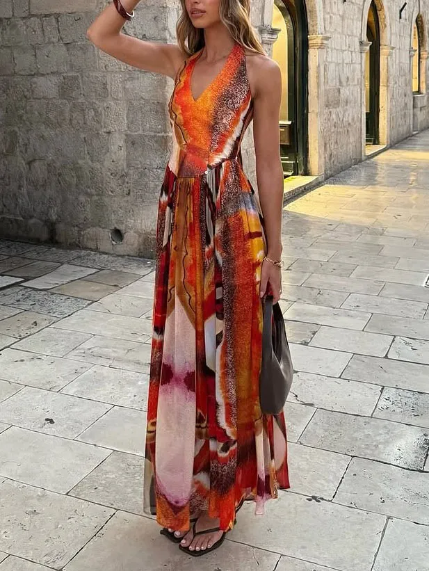 Abstract Oil Painting Print Maxi Dress