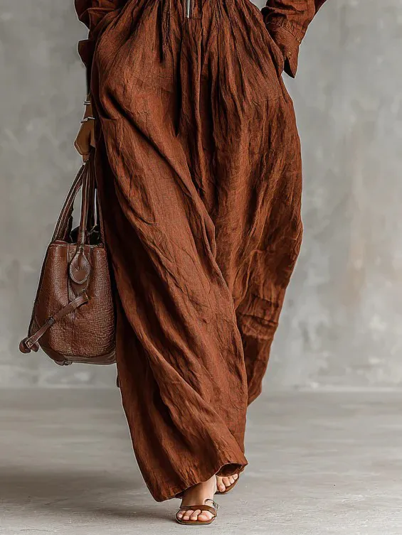 Casual Zip Up Collar Maxi Dress