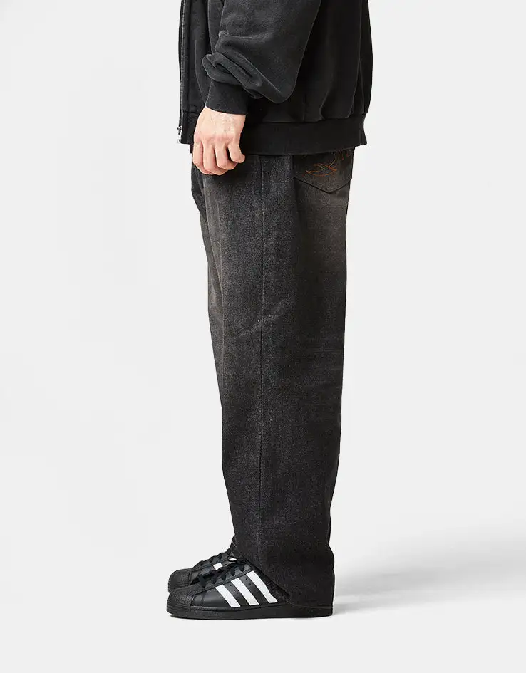 Slub Texture Baggy Denim Jeans