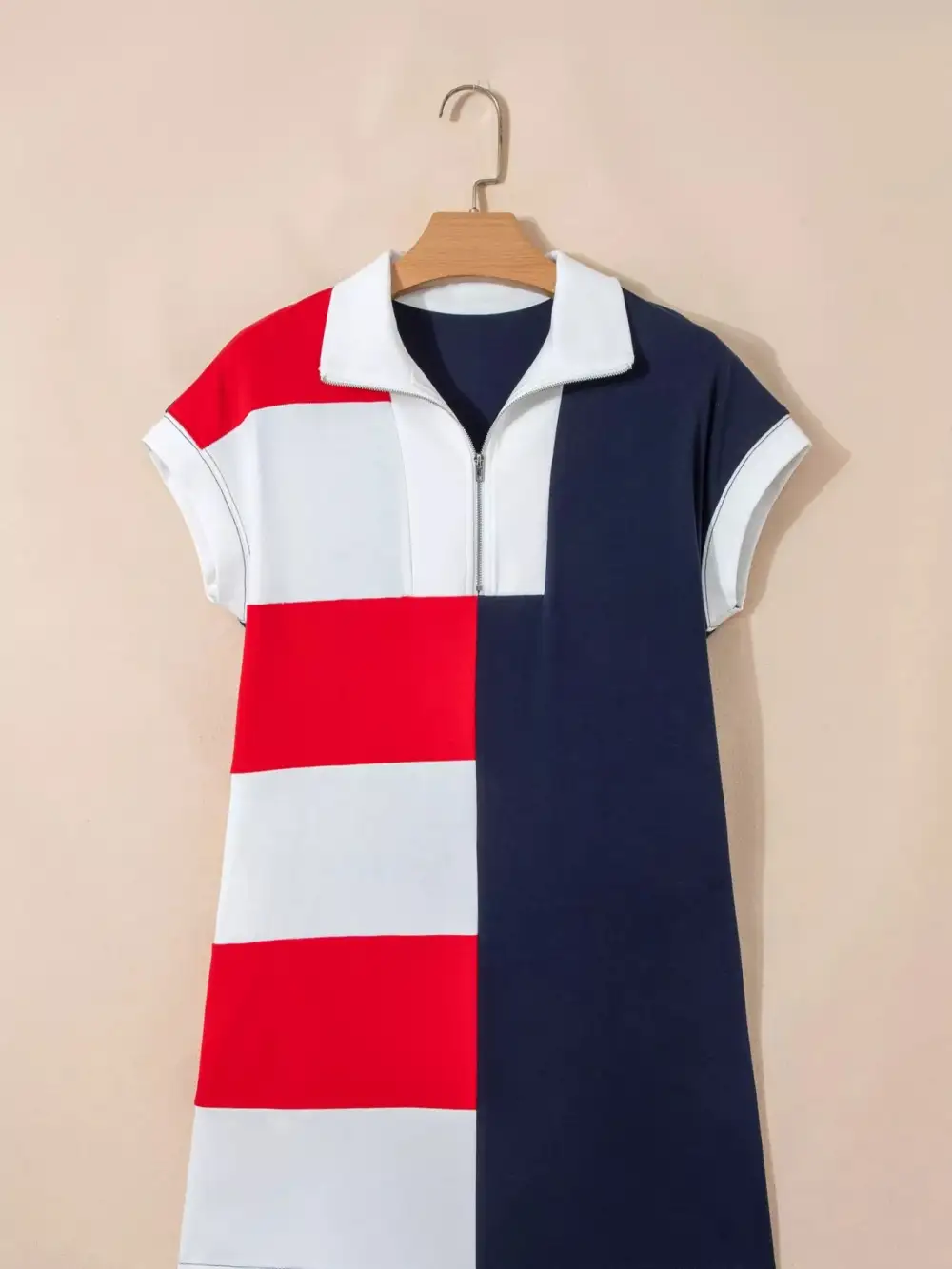 Striped Patchwork Zip Front Mini Dress