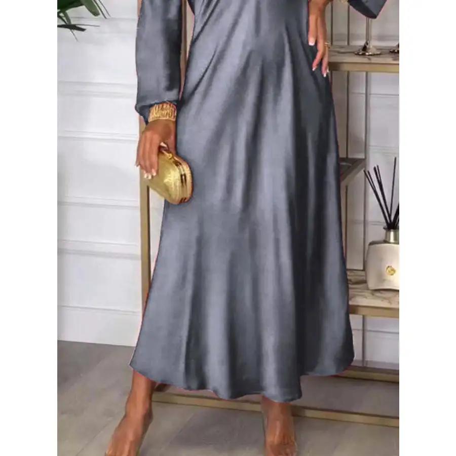 Full Size V-Neck Long Sleeve Midi Dress Plus Size