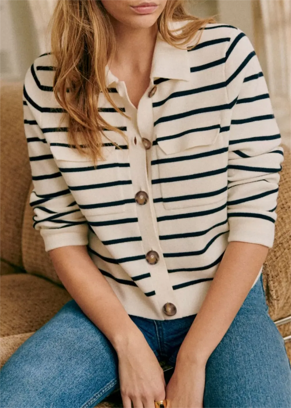 Cream Button Pocket Knit Jacket