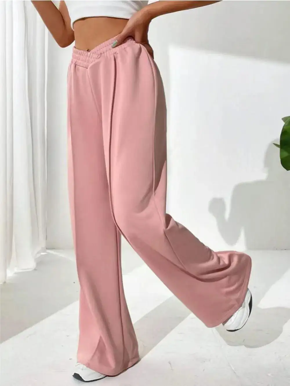 Gathered High Waist Wide Leg Pants