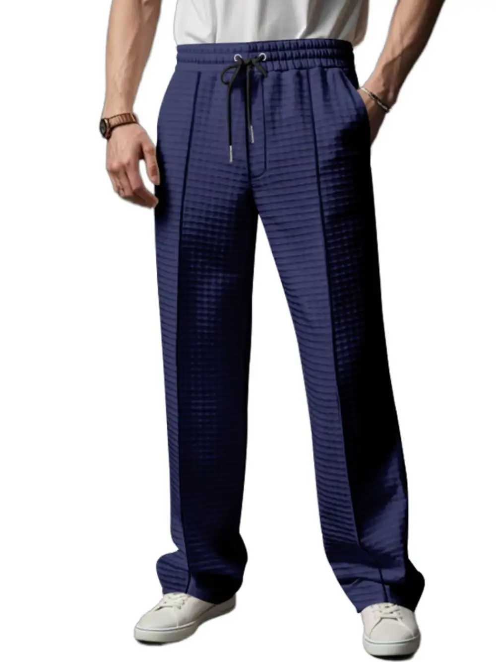 Men's Full Size Textured Drawstring Casual Pants Plus