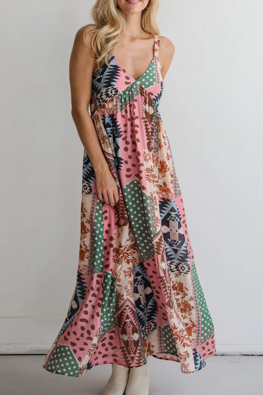 Cream Patchwork Maxi Dress