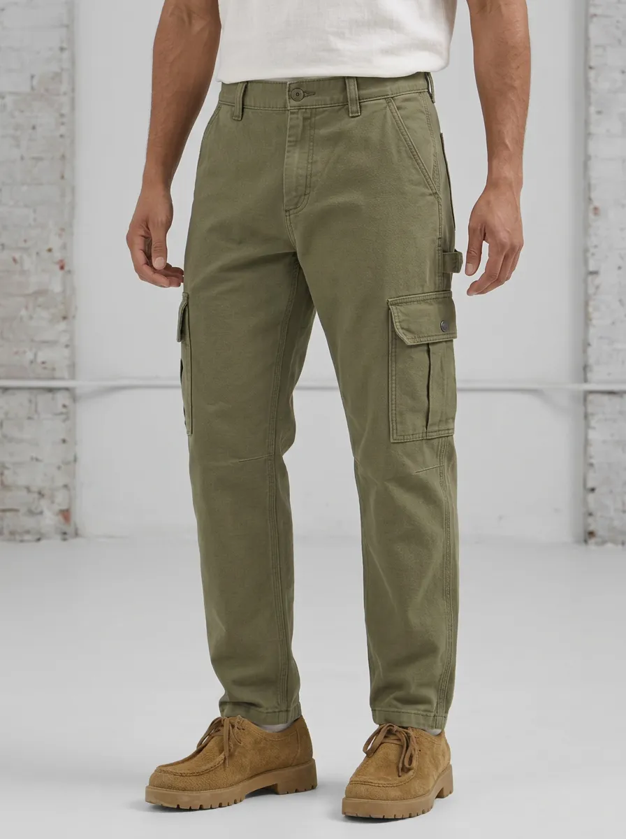 Men's Olive Green Multi-Pocket Utility Cargo Pants