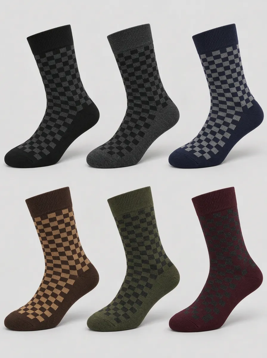 Men's Navy Checkered Ribbed Crew Socks Multi-Pack