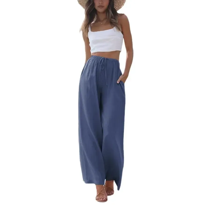 Women's Summer Cotton Linen Wide Leg Pants