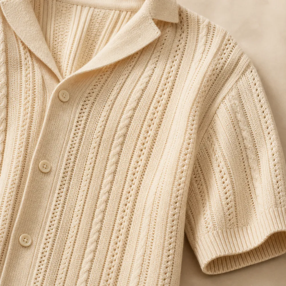 Men’s Open-Knit Short Sleeve Button-Up Shirt