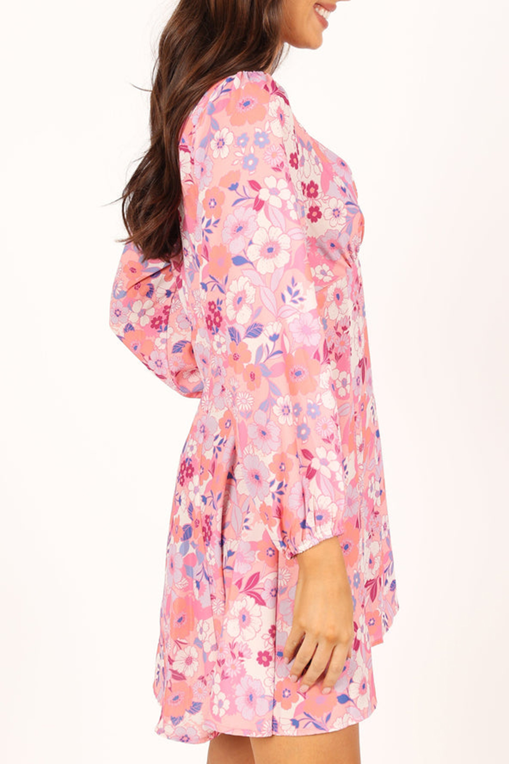 PINK FLORAL LONG SLEEVE MINI DRESS