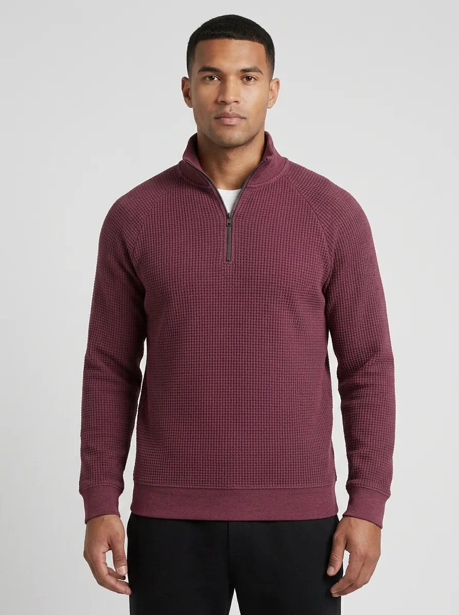 Waffle-Knit Quarter-Zip Jogger Men's Quarter-Zip Knit Tracksuit Set
