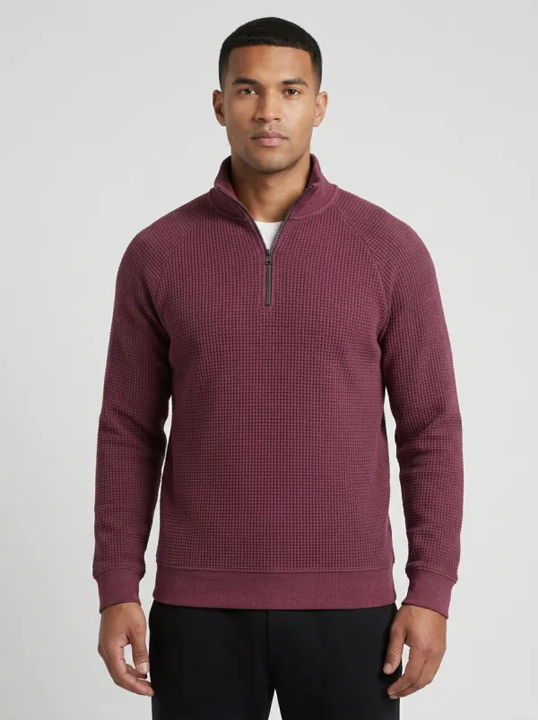 Waffle-Knit Quarter-Zip Jogger Men's Quarter-Zip Knit Tracksuit Set