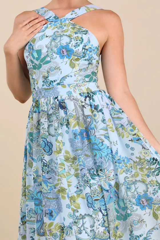 Lilja Blue Floral Print Maxi Dress