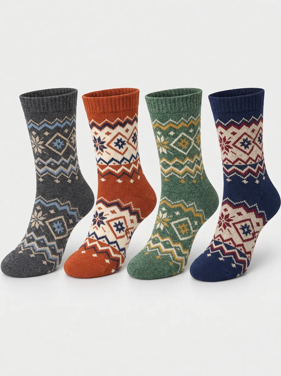 Unisex Daily Wear Snowflake Printed Sock Multipack