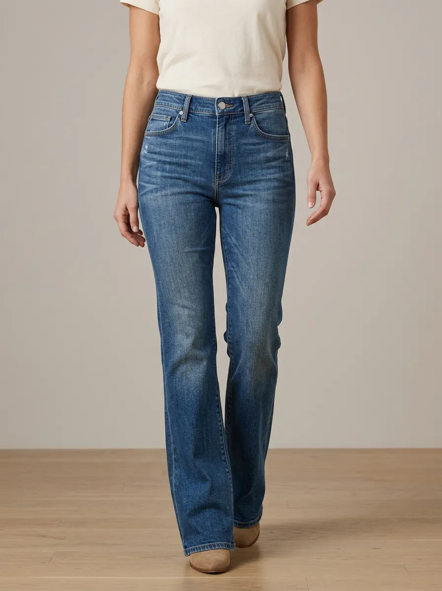 Streamlined High-Rise Slim Bootcut Distressed Denim Jeans