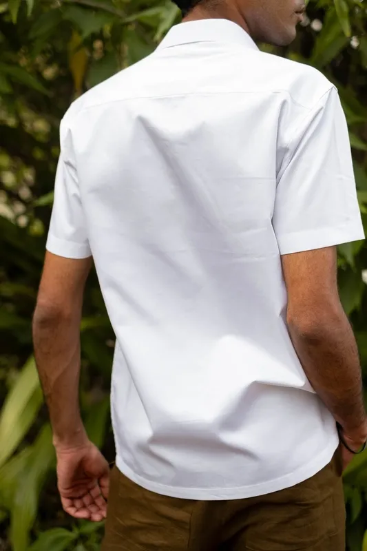 White Short Sleeve Double Pocket Cotton Shirt