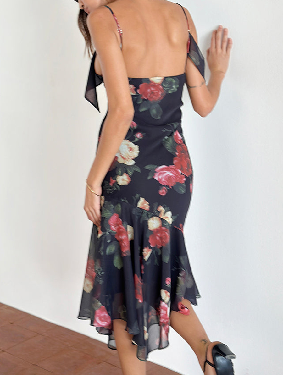 Midi Dress In Renaissance Rose Black