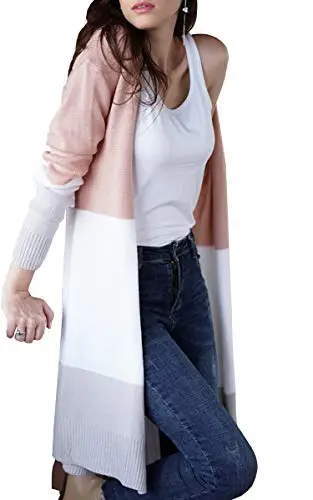 Womens Cardigan Color Block Striped Draped Kimono Cardigans Long Sleeve Open Front Casual Knit Sweaters Coat Outwear