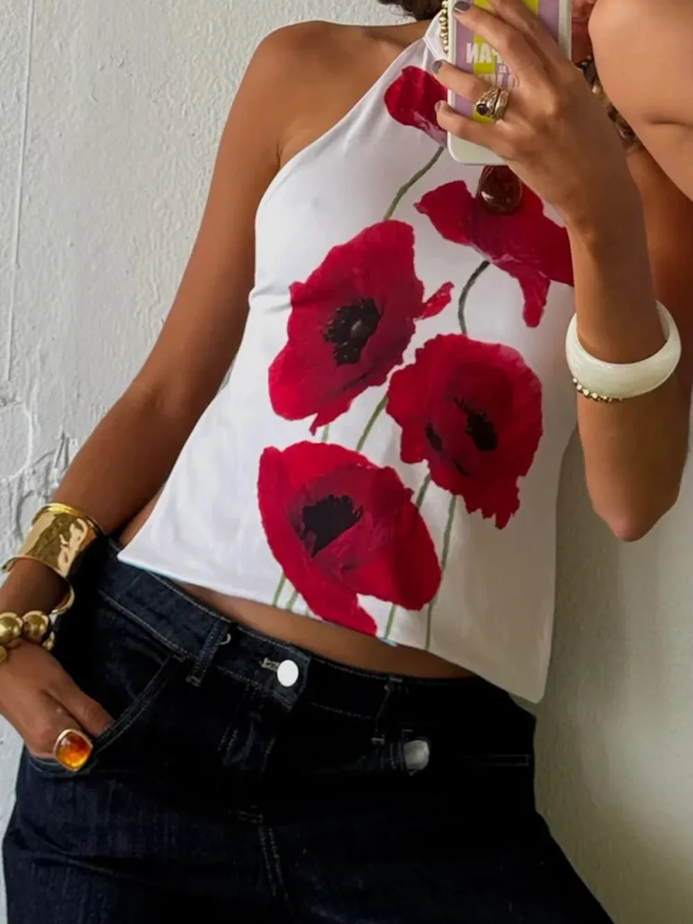 Casual Style Plants Print Tank Tops
