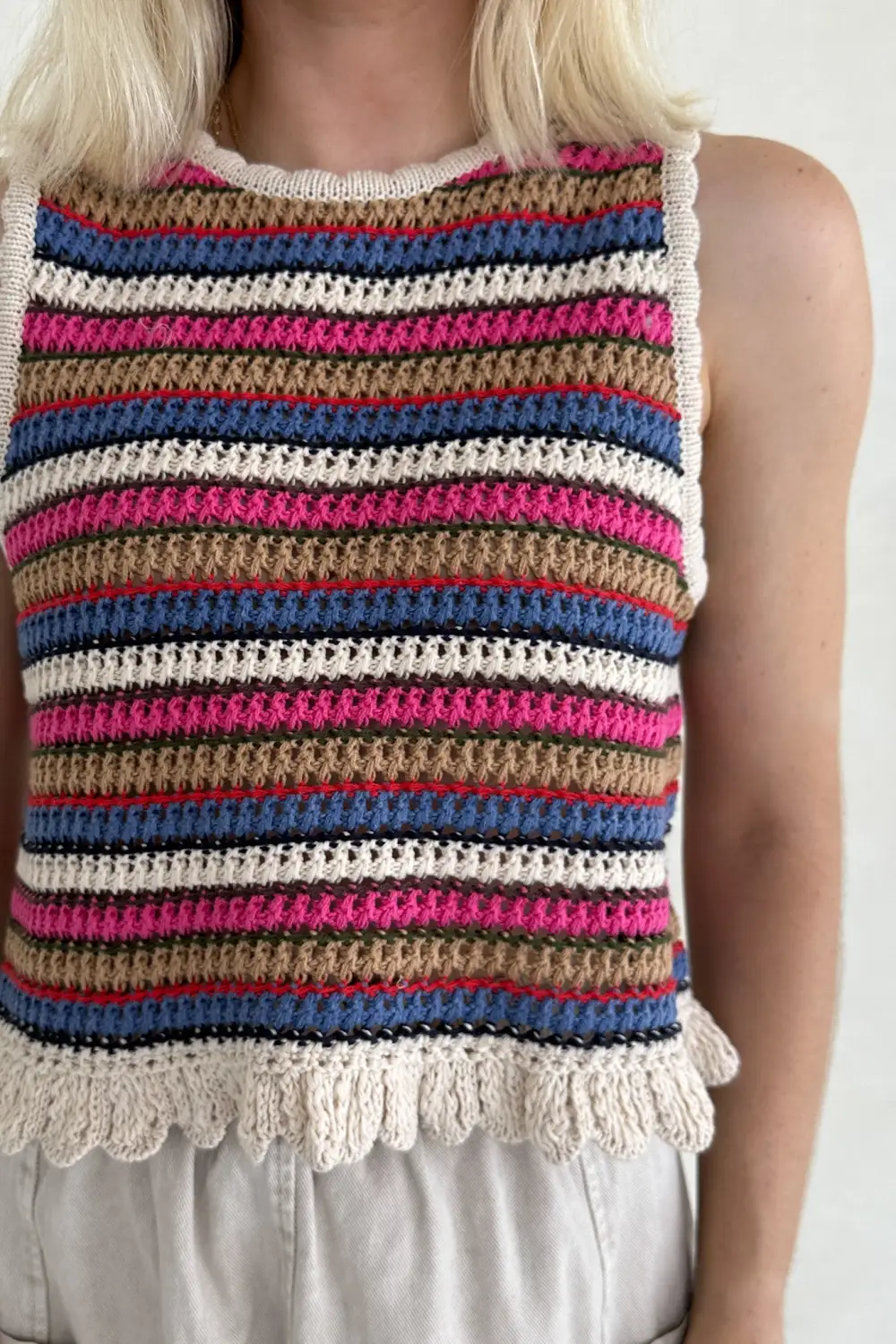 Knit Striped Crochet Top