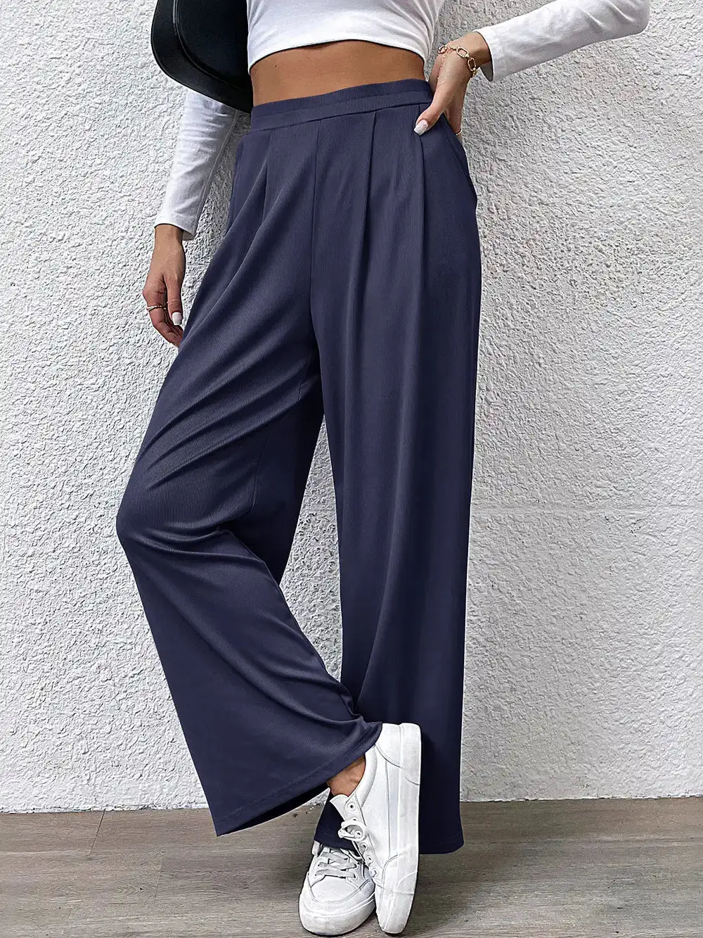 Draped High Waist Straight Leg Pants