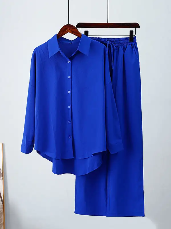 High Low Long Sleeve Blouse And Pants Set