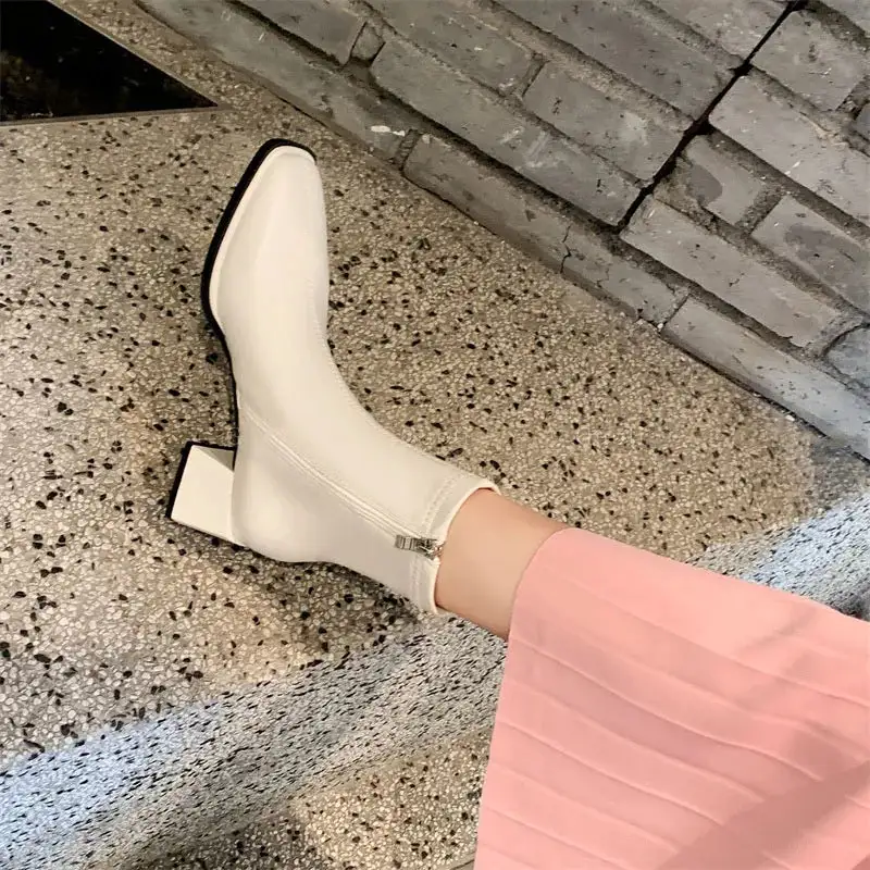 Leather Loafer Square-Toe Ankle Boots