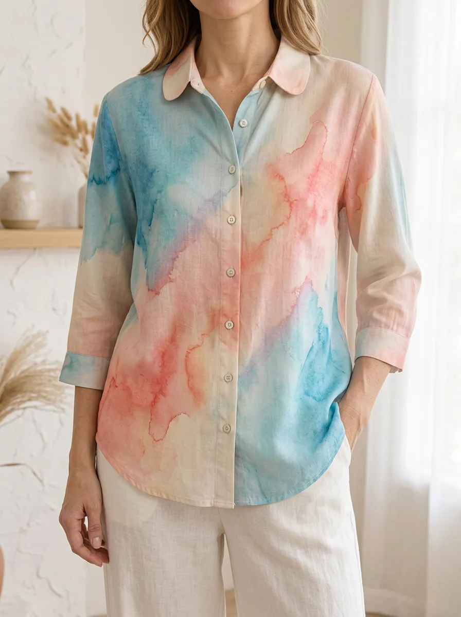 Women's Artful Watercolor Abstract Pastel Shirt