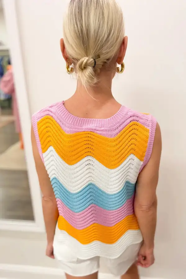 Striped Colorblock Scalloped Hem Sweater Vest