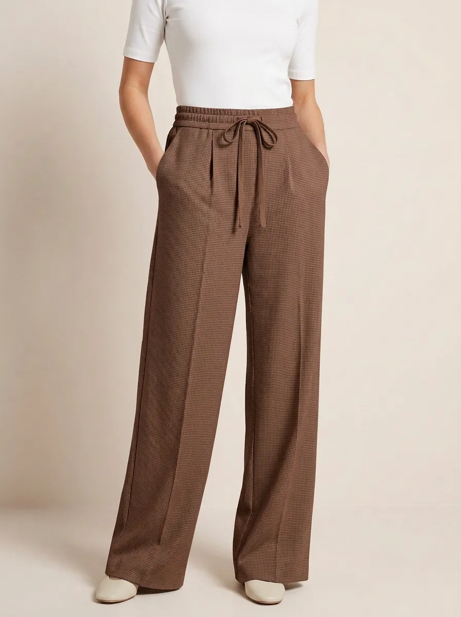 Wide-Leg Houndstooth Printed Women's Wide-Leg Pants
