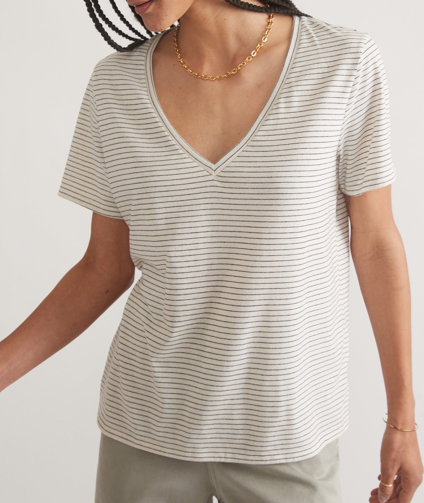 V - Neck Striped Lightweight Tee