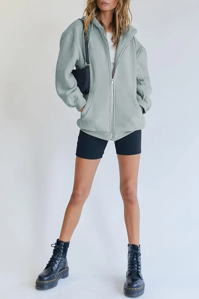 Women's Cute Hoodies Teen Girl Fall Jacket Oversized Sweatshirts Casual Drawstring Zip Up Y2K Hoodie with Pocket
