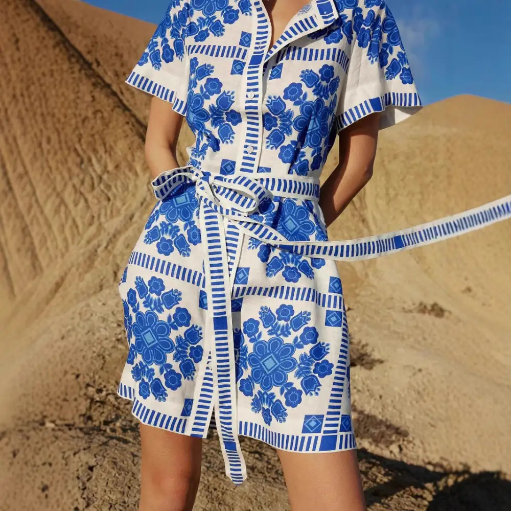 Belted Floral Shirt Mini Dress