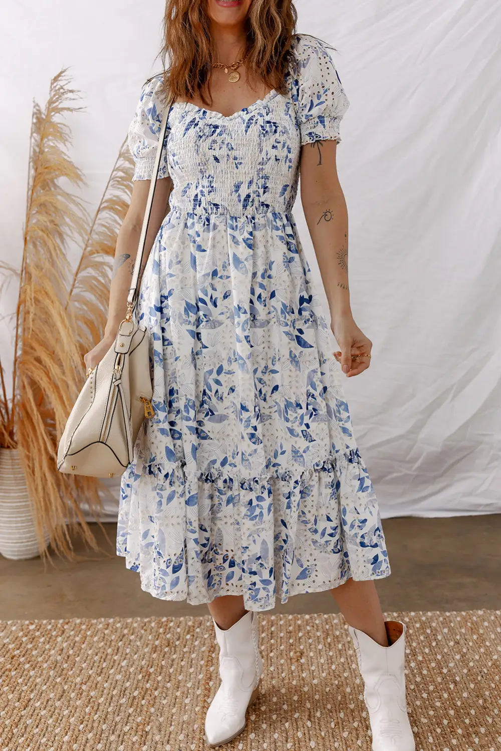 Floral Tiered Smocked Midi Dress