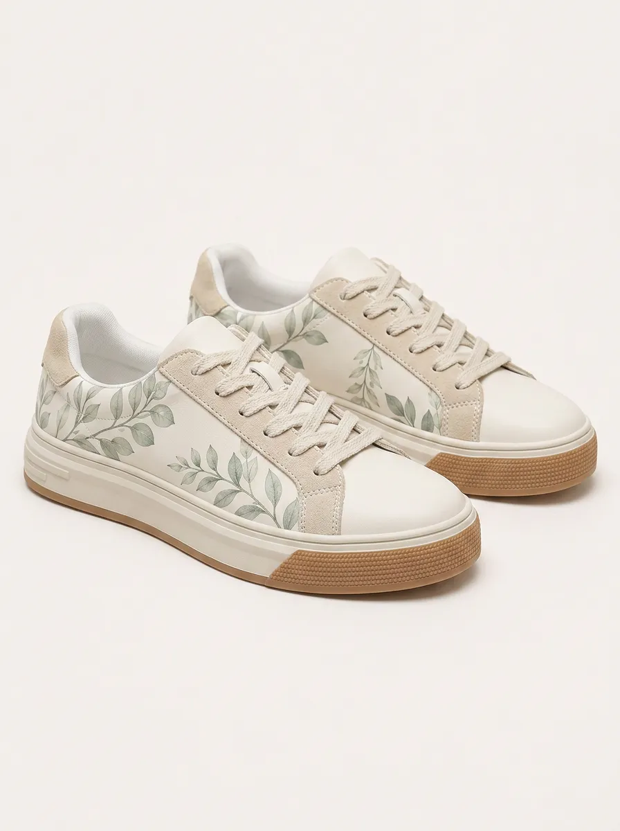 Men's Relaxed Botanical Nature Lover Leaves Patterned Retro Skate Shoes