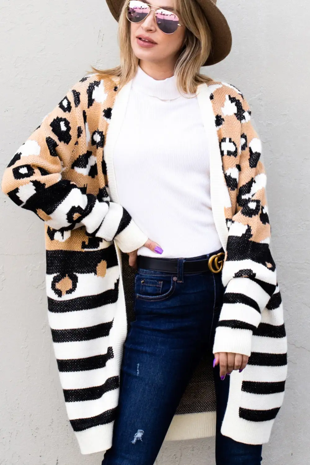Leopard Striped Open Front Cardigan