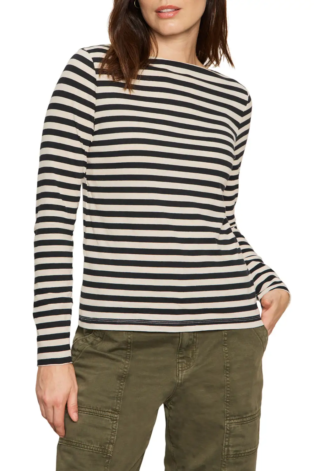 Striped Boat Neck Long Sleeve Relaxed Tee