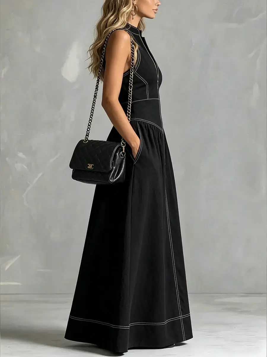 High Pleated Maxi Dress