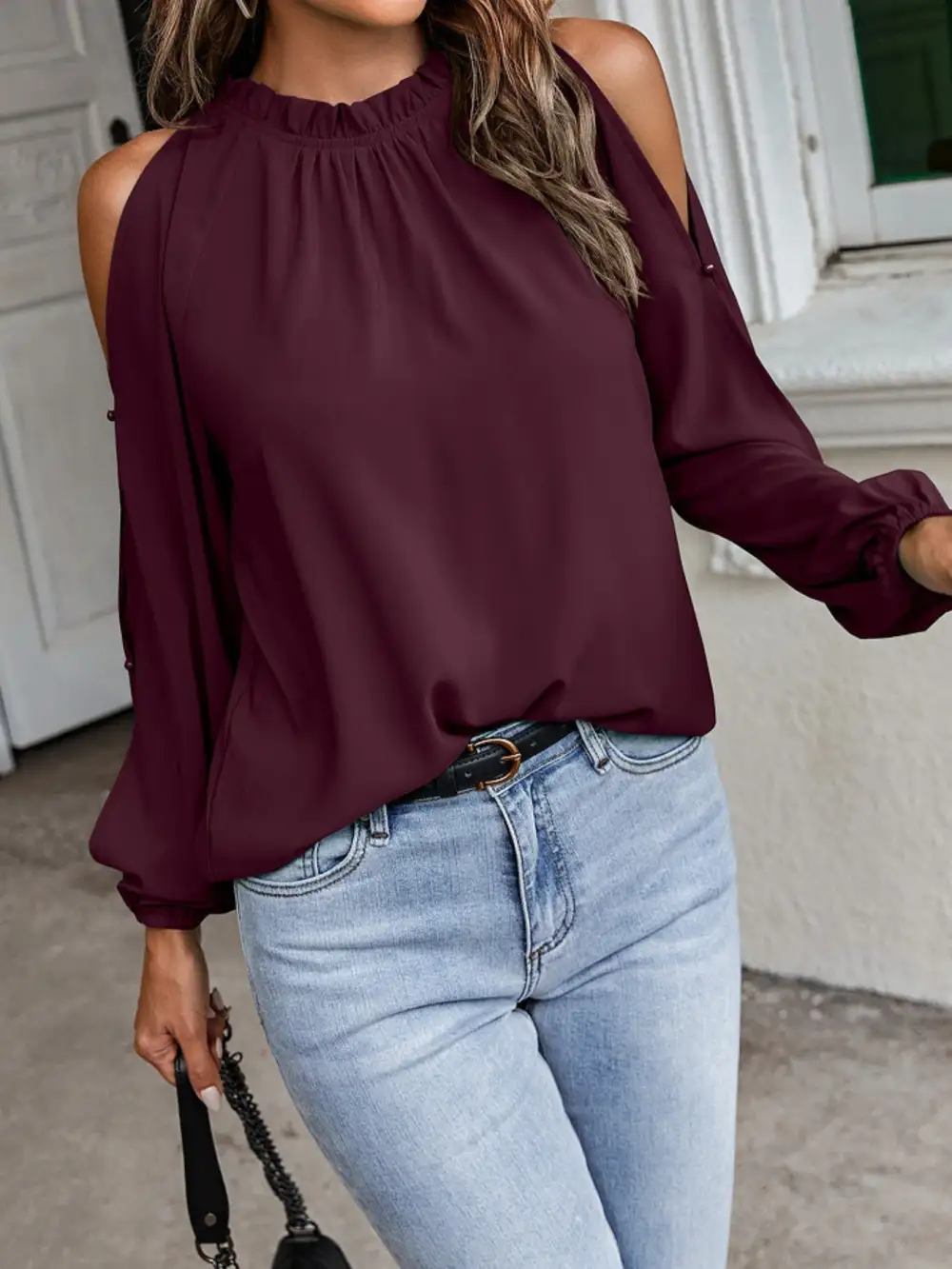 Cold Shoulder Frill Neck Blouse