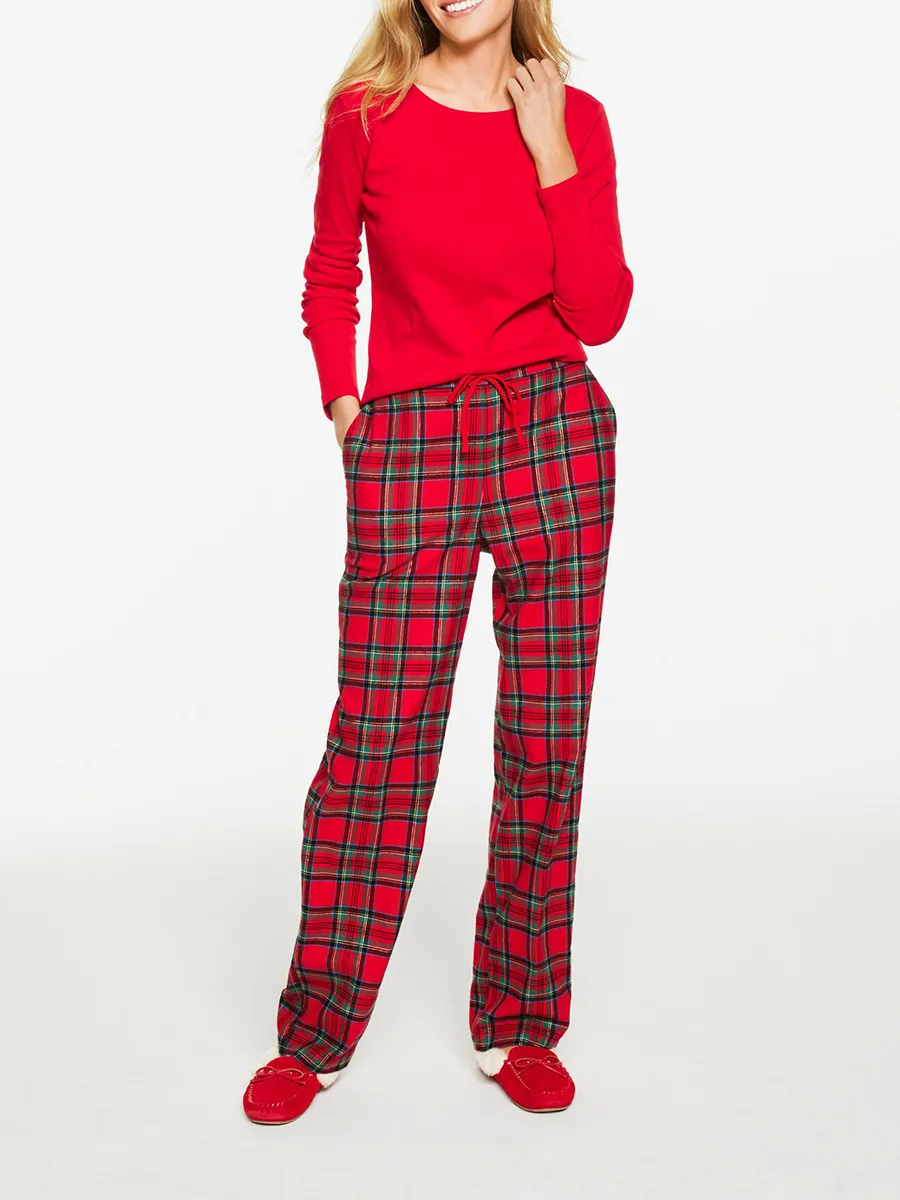 Women'S Cozy Red Plaid Long-Sleeve Loungewear Set