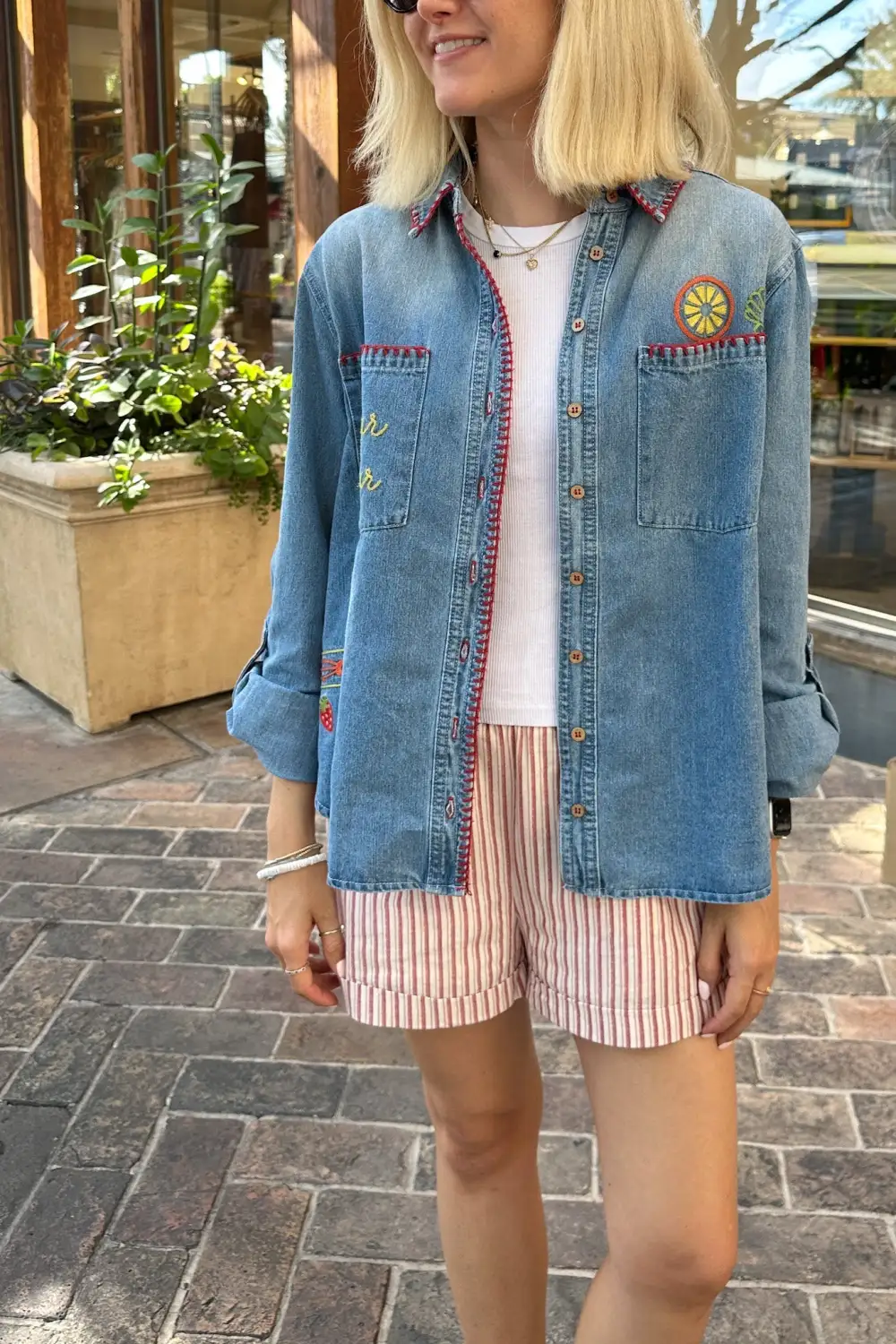 Denim Button Front Button Down Shirt