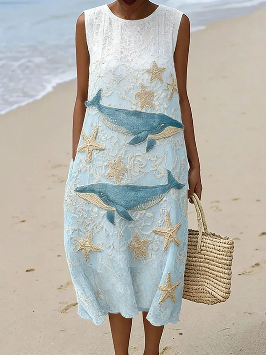 Women'S Jellyfish Art Printed Sleeveless Round Neck Dress