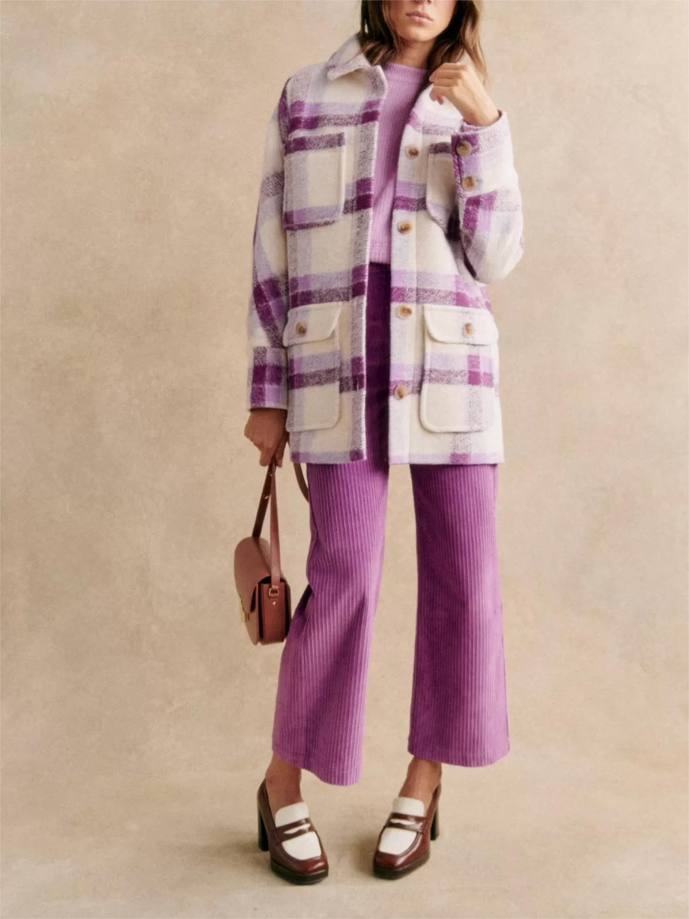 Plaid Patterned Purple Oversized Jacket